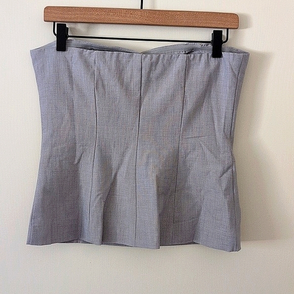 Forever 21 Womens Small Button Up Strapless Top Blouse Gray Preppy Office Casual - Picture 4 of 6